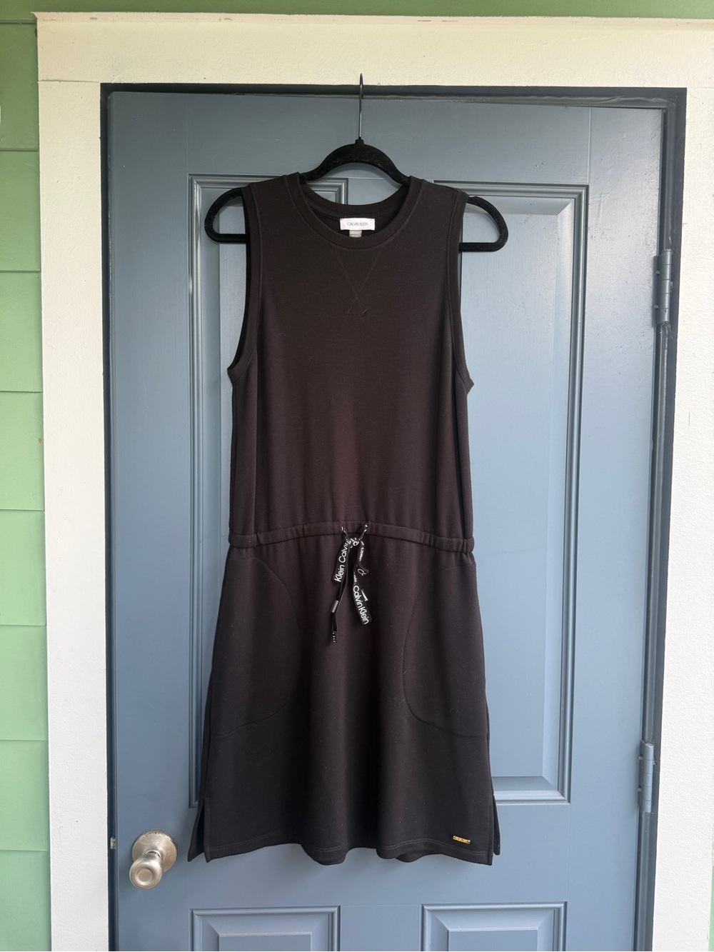 Calvin Klein Casual Black Drawstring Sleeveless Dress with Pockets
